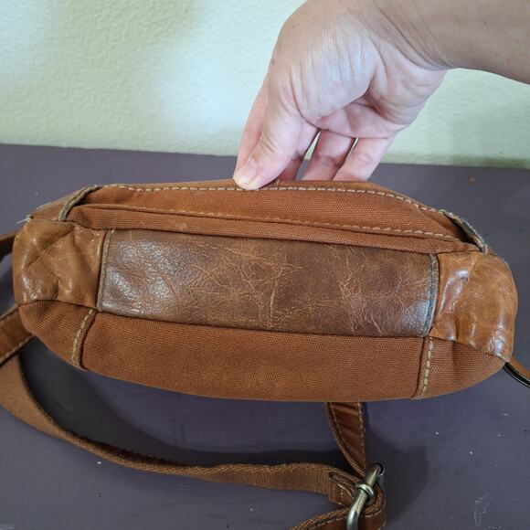Vintage Fossil canvas leather brown crossbody Bag purse - Picture 6 of 8